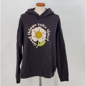 Hanes Good‎ Things Take Time Black Pullover Hoodie Womens 2XL Pre-Owned